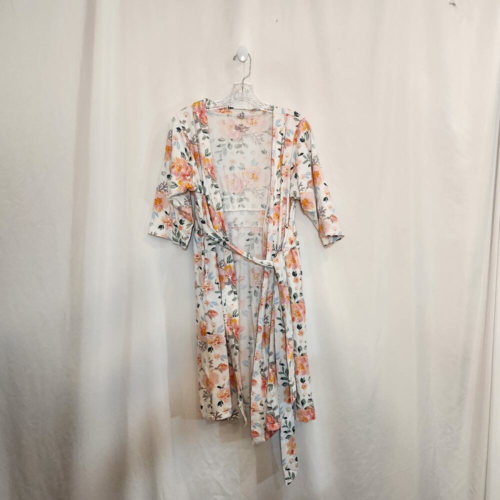 BABY BE MINE White Multi Floral Labor Delivery Nursing Knee Length Robe Women SM